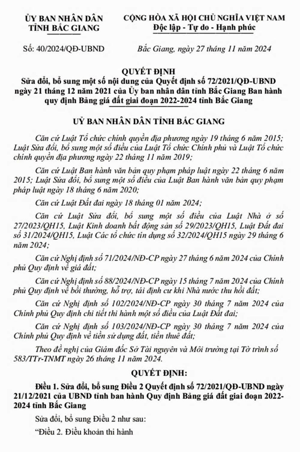 Bắc Giang ban hành Bảng giá đất mới, giá đất ở cao nhất 120 triệu đồng/m2 - Ảnh 2