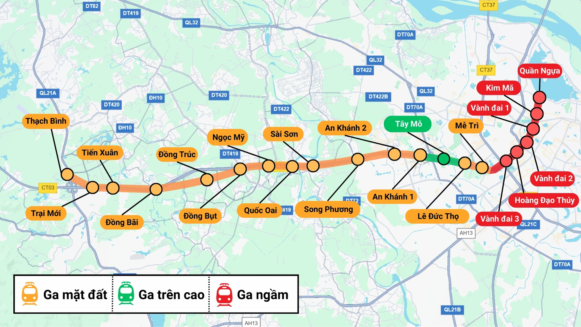 Điểm danh vị trí ga tuyến metro Văn Cao - Hoà Lạc: Đại đô thị của Vinhomes, toà nhà cao thứ 2 Hà Nội đón tin vui - Ảnh 1