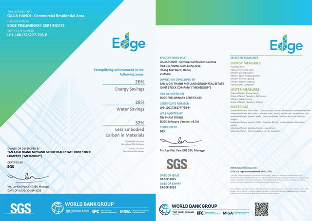 MEYGROUP khẳng định dấu ấn Tinh khiết với chứng nhận EDGE cho Galia Hanoi - Ảnh 3