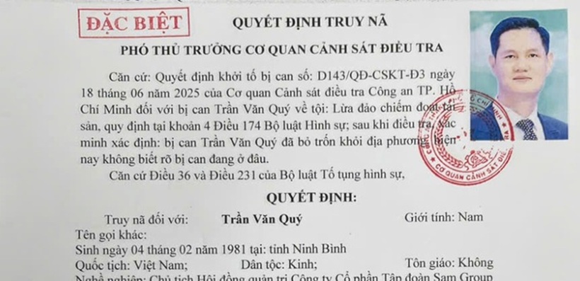Truy nã đặc biệt Chủ tịch HĐQT Công ty Cổ phần Tập đoàn Sam Group - Ảnh 1