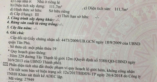 Bán nhà 1 sẹc đường Tây Thạnh, giá 26,8 tỷ