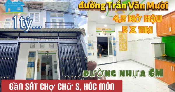 Nhà đẹp đường Trần Văn Mười gần chợ chữ S nở hậu 5x11m đúc kiên cố 1 lầu, đường nhựa ô tô