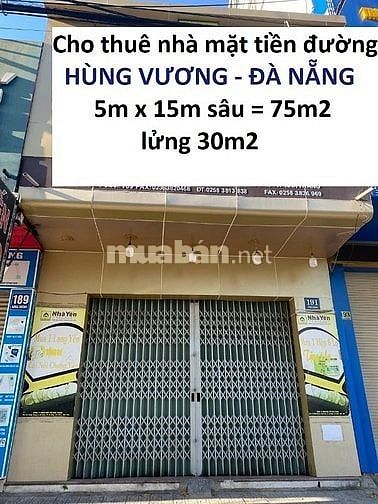 Cho thuê mặt tiền đường Hùng Vương, Đà Nẵng, sử dụng 105m2, MT 5m