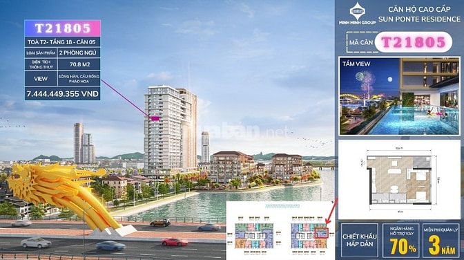 Căn hộ Sun Ponte Residence View xem pháo hoa,Ngắm cầu rồng phun lửa