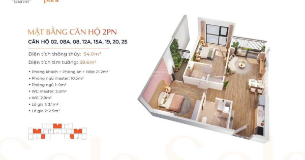 Booking G5 G6 Imperia Sola park 2PN 54,9m2 giá 3,2tỷ, chiết khấu 15,8%, vay 0% 30Th Vinhomes Smart