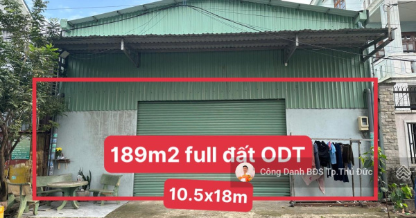 68TR/M2 ĐẤT TẶNG KHO XƯỞNG ĐƯỜNG NHỰA 12M NGAY COCA COLA LINH TRUNG - 188M2 (10.5x18) FULL ĐẤT ODT